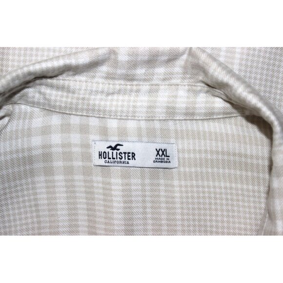 nwot HOLLISTER Relaxed-Fit Soft Flannel Button-Up Shirt in Cream Plaid - Sz. XXL - Picture 8 of 9